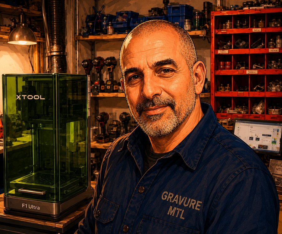 Stéphane, de Gravure MTL, dans son atelier